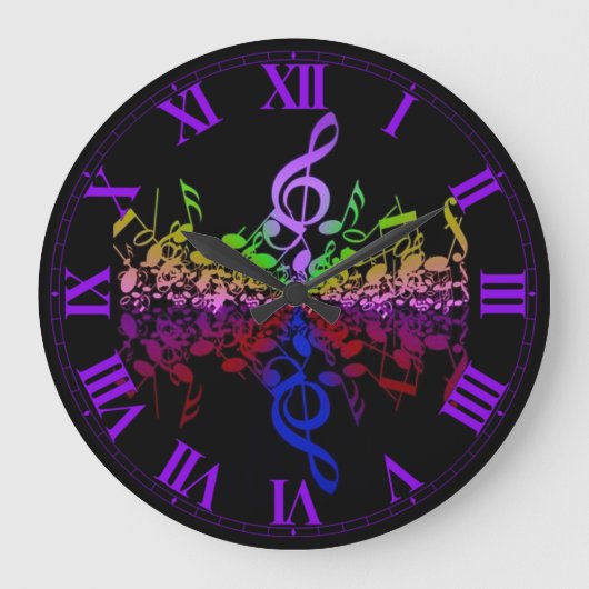 Nothin' But Treble Rainbow Music Notes Wall Clock Große Wanduhr (Vorderseite)