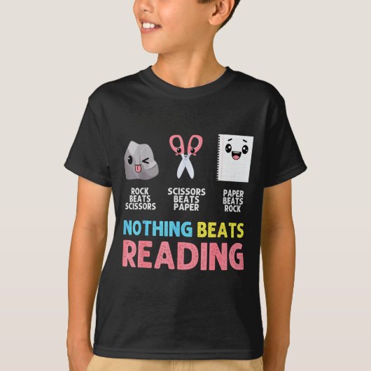 Nothing Beats Reading Funny Rock Paper Scissors T-Shirt (Vorderseite)