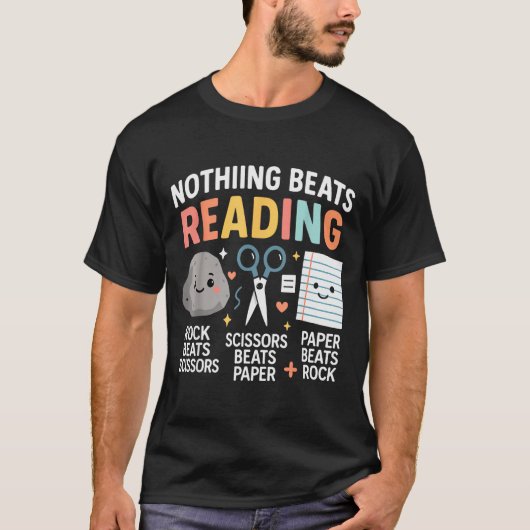 Nothing Beats Reading Rock Paper Scissors Funny Bo T-Shirt (Vorderseite)