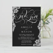 Nothing Fancy Just Love Black Lace Wedding Einladung (Stehend Vorderseite)