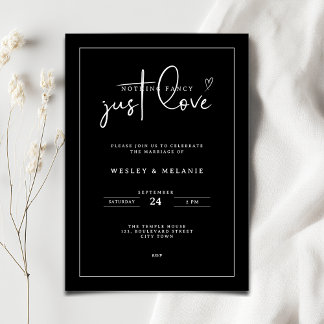 Nothing Fancy Just Love Black Minimalist Wedding Einladung