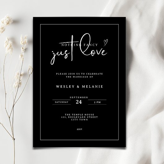 Nothing Fancy Just Love Black Minimalist Wedding Einladung