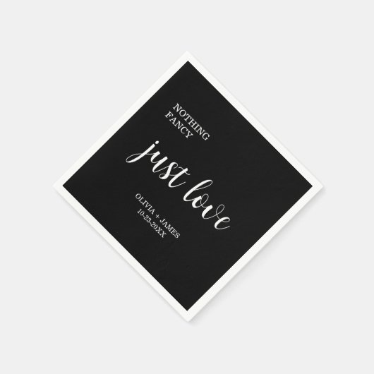 Nothing Fancy Just Love Black Wedding Serviette (Ecke)