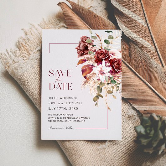 Nothing Fancy, Just Love Burgundy & Blush Floral Save The Date