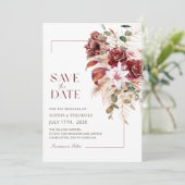 Nothing Fancy, Just Love Burgundy & Blush Floral Save The Date (Stehend Vorderseite)