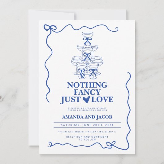 Nothing Fancy Just Love Champagne Tower Wedding Einladung (Vorderseite)