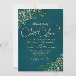 Nothing Fancy Just Love Deep Teal & Gold Wedding Einladung