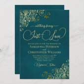 Nothing Fancy Just Love Deep Teal & Gold Wedding Einladung (Vorne/Hinten)