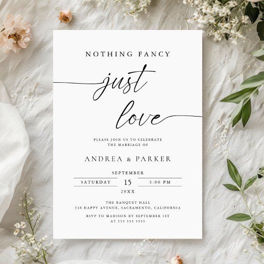 Nothing Fancy Just Love, Minimalist Casual Wedding Einladung