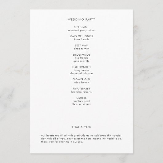 Nothing Fancy Just Love Minimalist Wedding Programm (Rückseite)