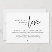 Nothing Fancy, Just Love, Modern Wedding Reception Einladung (Vorderseite)