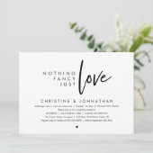 Nothing Fancy, Just Love, Modern Wedding Reception Einladung (Stehend Vorderseite)