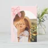 Nothing Fancy Just Love Pink Bow Photo Wedding Einladung (Stehend Vorderseite)
