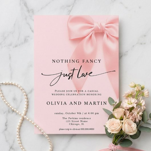 Nothing Fancy Just Love Pink Bow Wedding Einladung