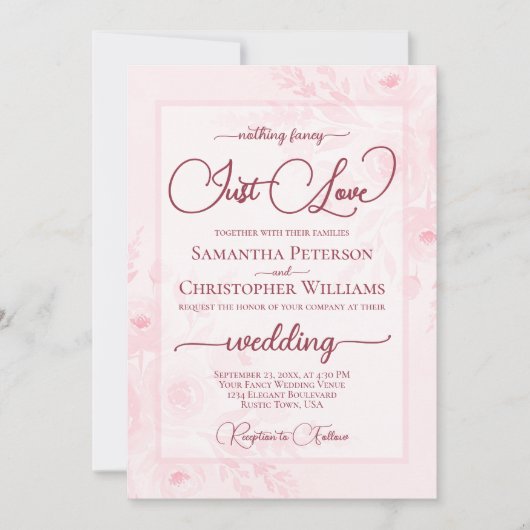 Nothing Fancy Just Love Pink Peonies Boho Wedding Einladung (Vorderseite)