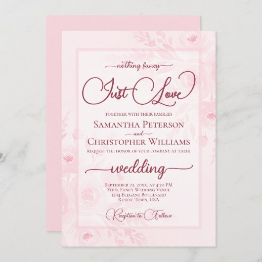 Nothing Fancy Just Love Pink Peonies Boho Wedding Einladung (Vorne/Hinten)