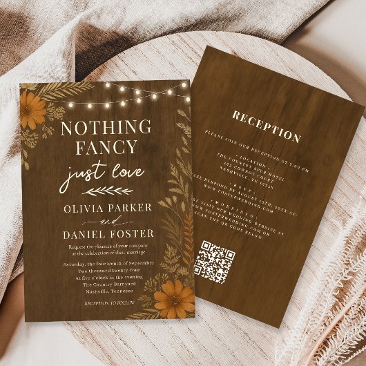 Nothing Fancy Just Love Rustic QR Code Wedding  Einladung