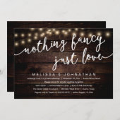 Nothing Fancy, Just Love, Rustic Wedding Reception Einladung (Vorne/Hinten)