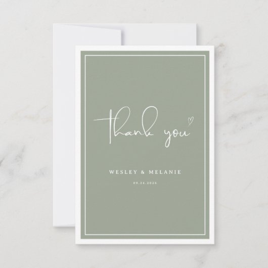 Nothing Fancy Just Love Sage Green Elegant Wedding Dankeskarte (Vorderseite)