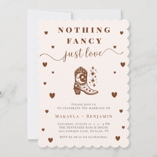 Nothing Fancy Just Love Western Rustic Wedding Einladung (Vorderseite)
