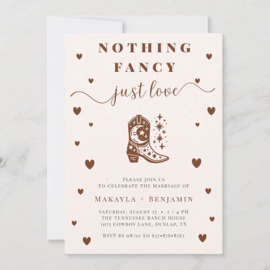 Nothing Fancy Just Love Western Rustic Wedding Einladung (Vorderseite)