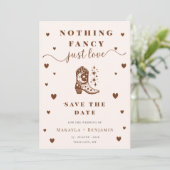 Nothing Fancy Just Love Western Rustic Wedding Save The Date (Stehend Vorderseite)