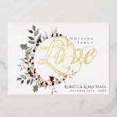 Nothing Fancy Just Love Winter Holly Wedding Gold Folieneinladung (Vorderseite)
