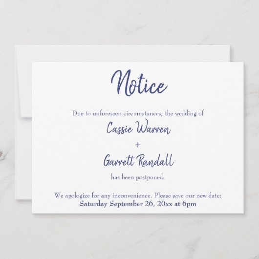 "Notice", Navy White, die Hochzeitsankündigung ver Einladung (Vorderseite)