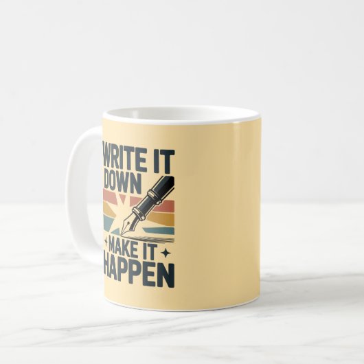 Notieren Sie es, um es zu geschehen Retro-Plan. Kaffeetasse (Vorderseite Links)