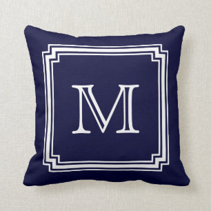 Notierte Ecke Rahmen Navy Blue Background Monogram Kissen