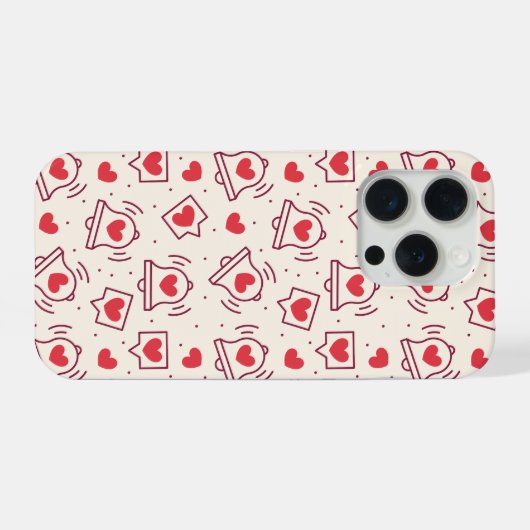 Notification Heart Bell Burgundy Red Love Pattern iPhone Hülle (Rückseite (Horizontal))