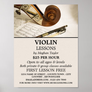 Notiz für Geige, Violinunterricht, Werbung Poster