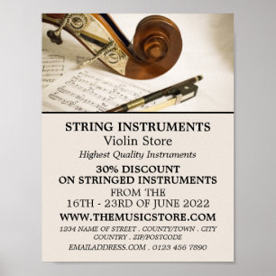 Notiz für Geigen, Musikinstrumentenladen Poster