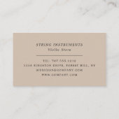 Notiz für Geigen, Musikinstrumentenladen Visitenkarte (Rückseite)