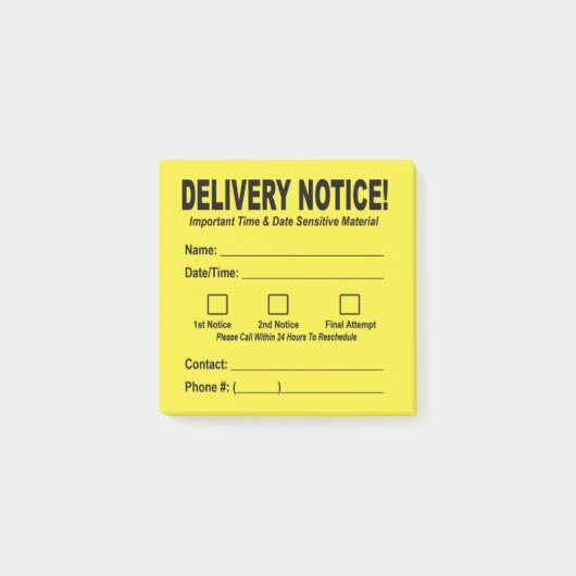 Notiz zum Lieferhinweis (Vorderseite)