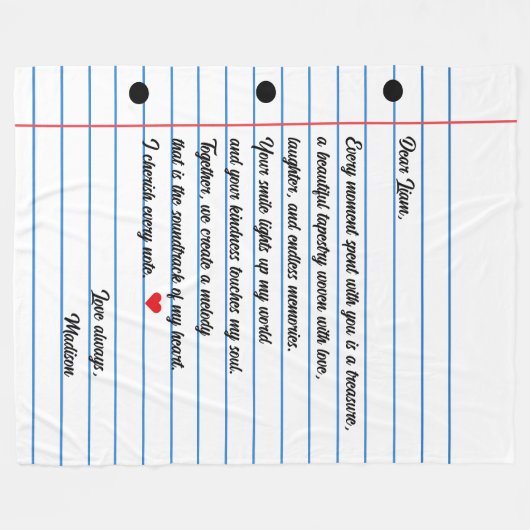 Notiz zur Liebe des Papierschreibens Fleecedecke (Vorderseite (Horizontal))