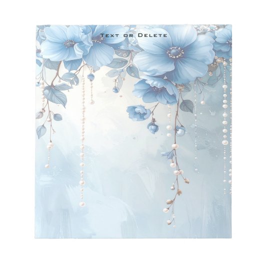 Notizblock Blaue Blumen und Perlen (Vorderseite)