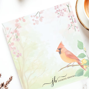 Notizblock mit Aquarellmotiv Kardinal im Frühling