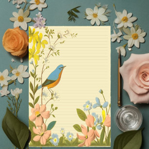 Notizblock mit Blaumeisen und Wildblumen Linienmus