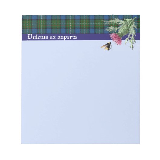 Notizblock mit Ferguson Clan Motto. Biene und This (Vorderseite)