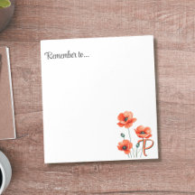 Notizblock mit Mohn-Monogramm-Wildblumen