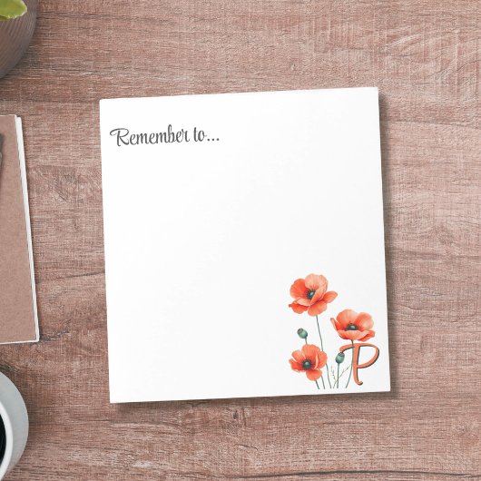 Notizblock mit Mohn-Monogramm-Wildblumen
