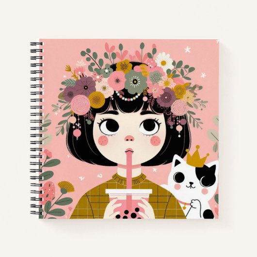 Notizbuch „Das kleine Mädchen mit dem Bubble Tea“ (Vorderseite)