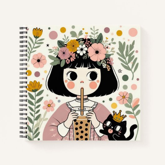 Notizbuch „Das kleine Mädchen mit dem Bubble Tea“ (Vorderseite)