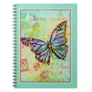 Notizbuch mit blauer und violetter Schmetterlingge Notizblock