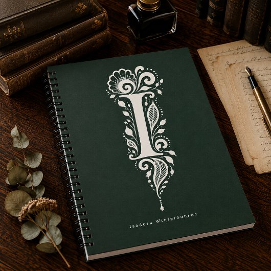 Notizbuch mit Linolschnitt-Botanik-Monogramm Buchs Notizblock