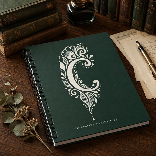 Notizbuch mit Linolschnitt-Monogramm Buchstabe C B Notizblock