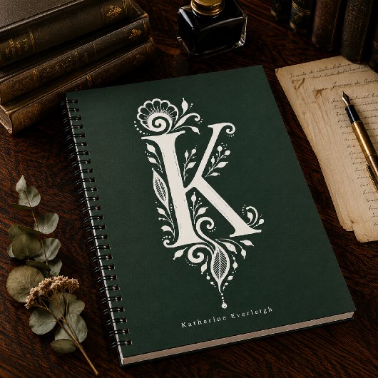 Notizbuch mit Linolschnitt-Monogramm Buchstabe K B Notizblock