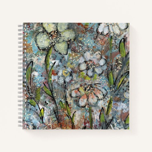 Notizbuch mit Mixed-Media-Blumenkunstwerk (Vorderseite)