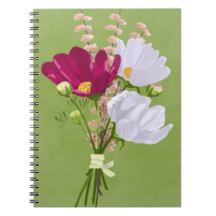 Notizbuch mit rosa und weißen Cosmos-Blumenstrauß Notizblock
